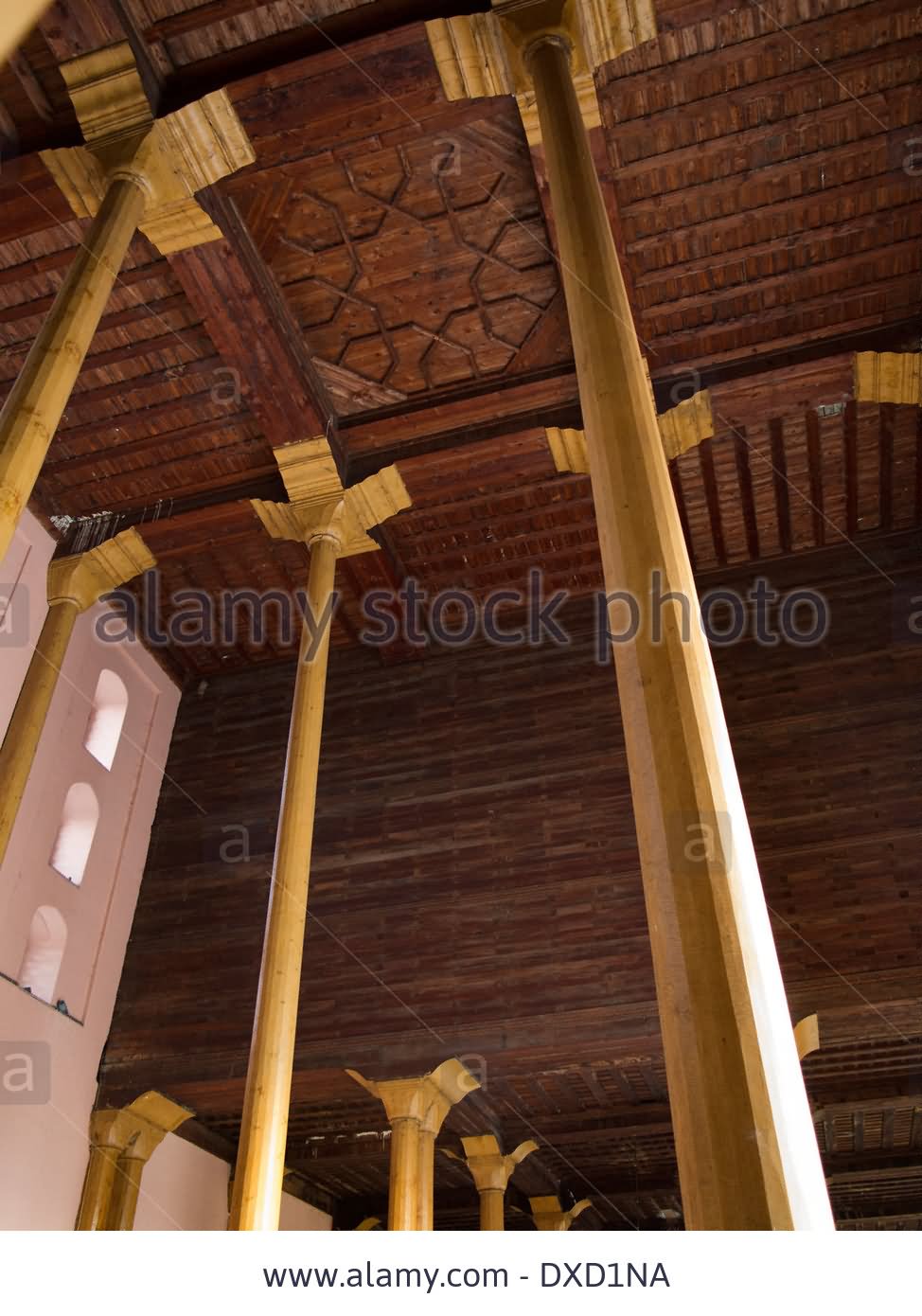 Wooden Ceiling And Columns Inside The Jamia Masjid
