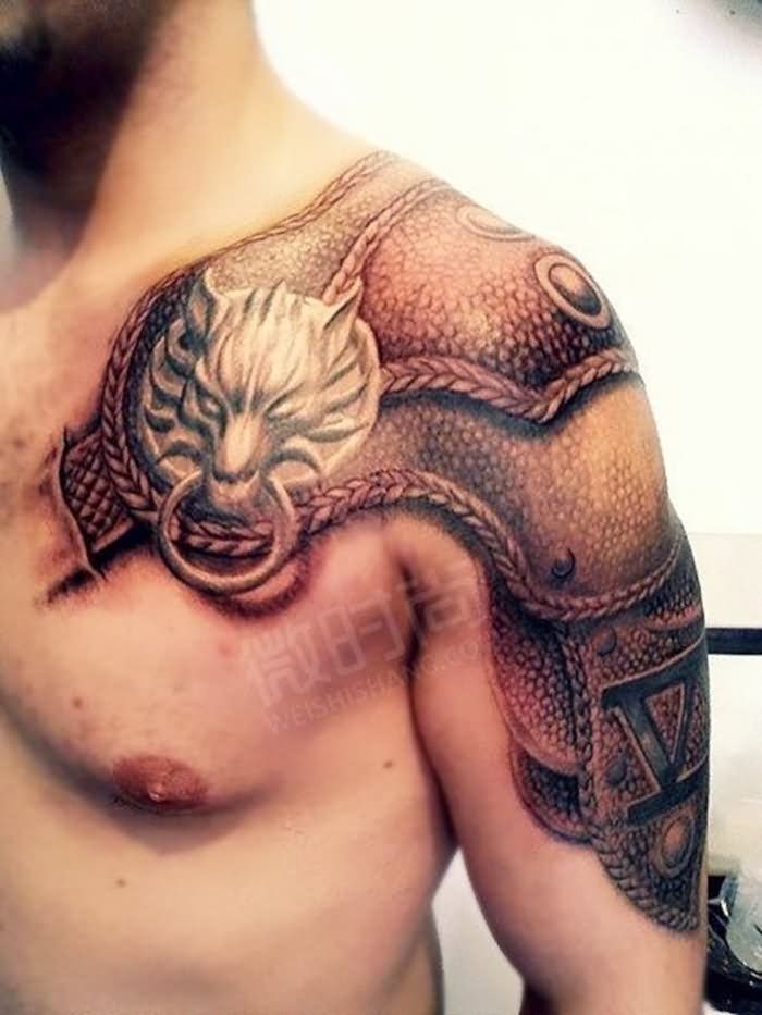 3D Armor Tattoo On Left Shoulder for Men