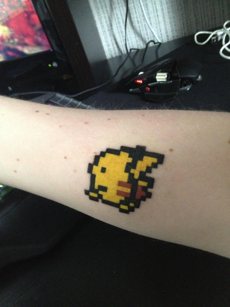 8 Bit Pikachu Tattoo Design For Forearm