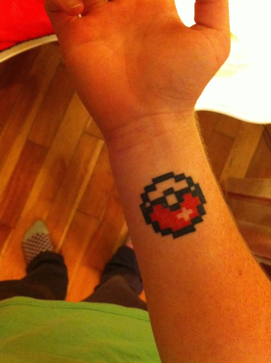 8 Bit Pokemon Ball Tattoo On Wrist