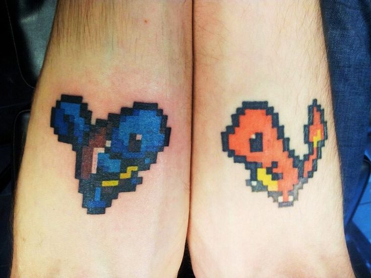 8 Bit Squirtle And Charmander Pokemon Tattoo Design For Arm