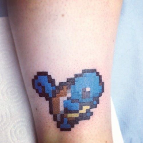 8 Bit Squirtle Pokemon Tattoo Design For Sleeve