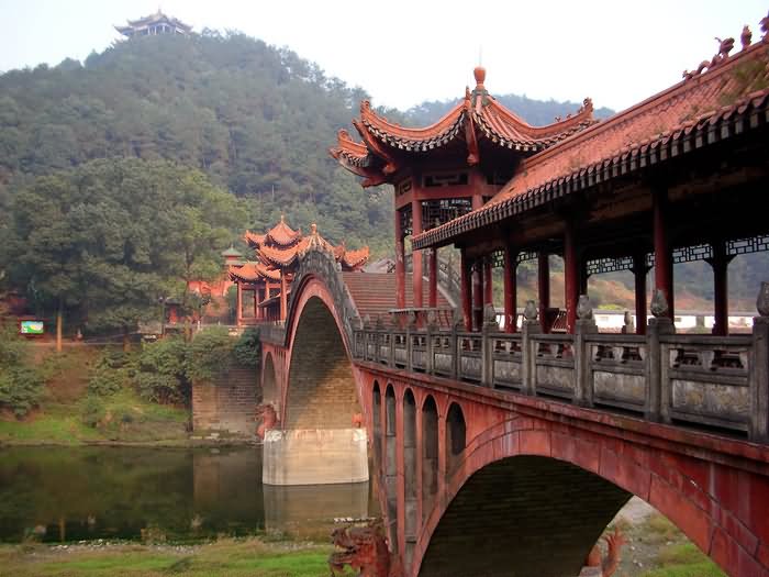 A Bridge Connecting Two Small Islands Near The Leshan Giant Buddha