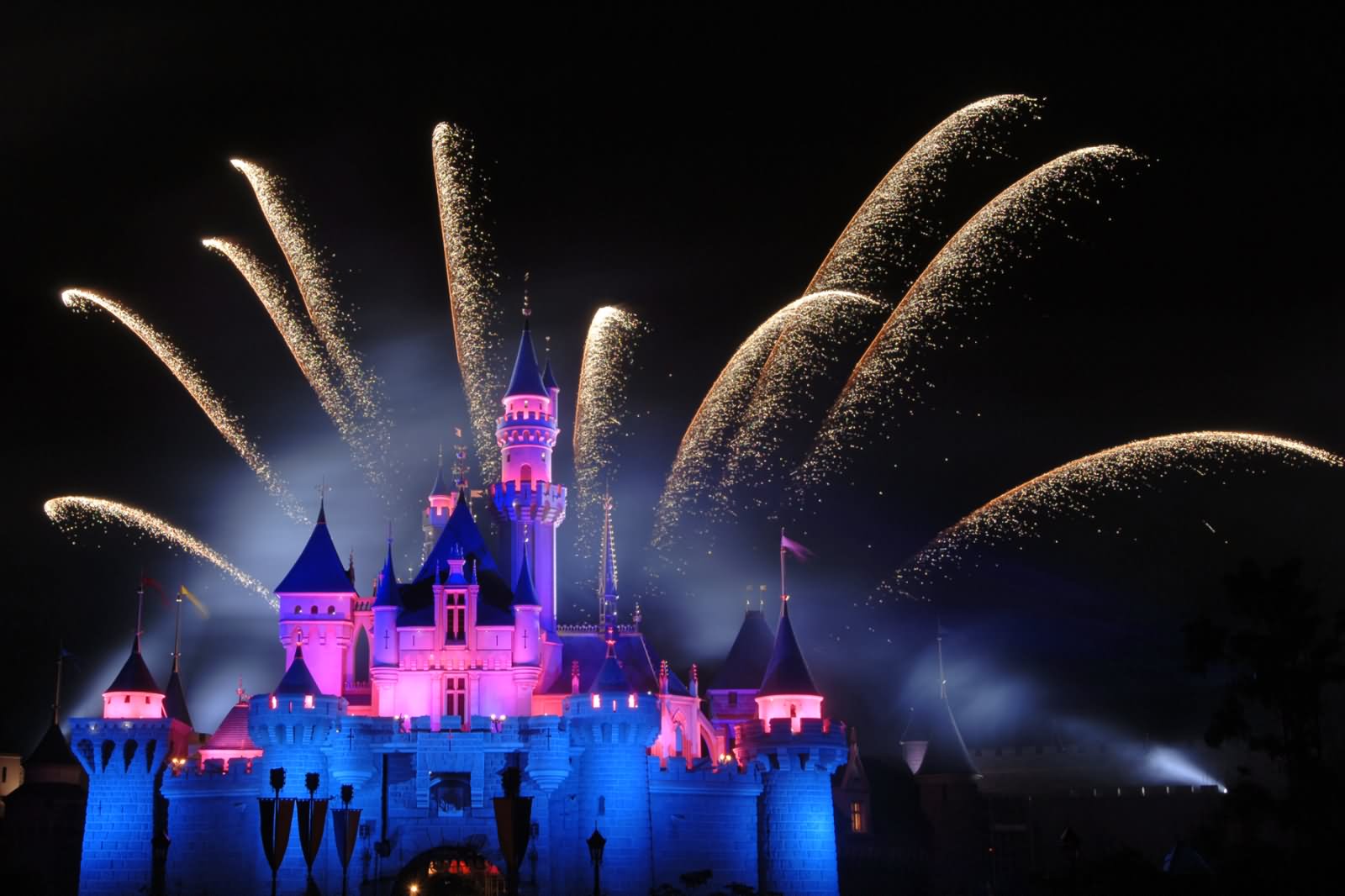 Adorable Fireworks Over The Disneyland Hong Kong At Night