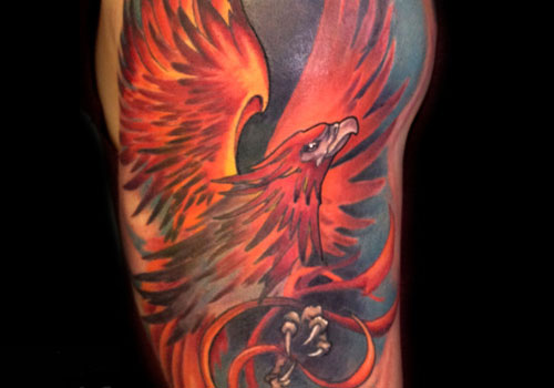 Amazing Flaming Phoenix Tattoo Design For Forearm