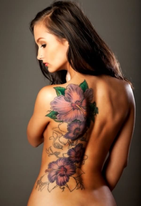 Amazing Flowers Tattoo On Girl Upper Side Back