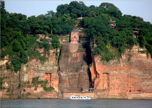 Amazing Front View Of The Leshan Giant Buddha Across The Minjiang River