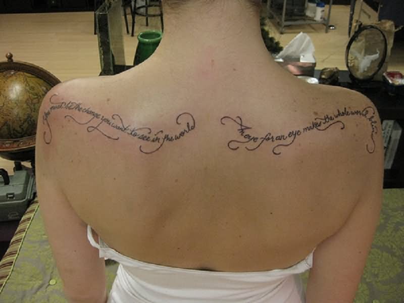 Amazing Quotes Tattoo On Girl Upper Back By Kai Smar