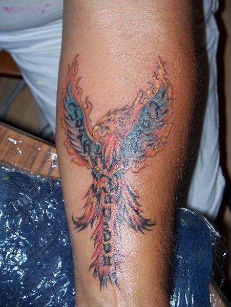 Attractive Colorful Phoenix Tattoo Design For Forearm