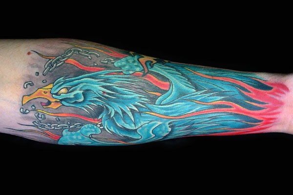 Attractive Colorful Phoenix Tattoo On Forearm