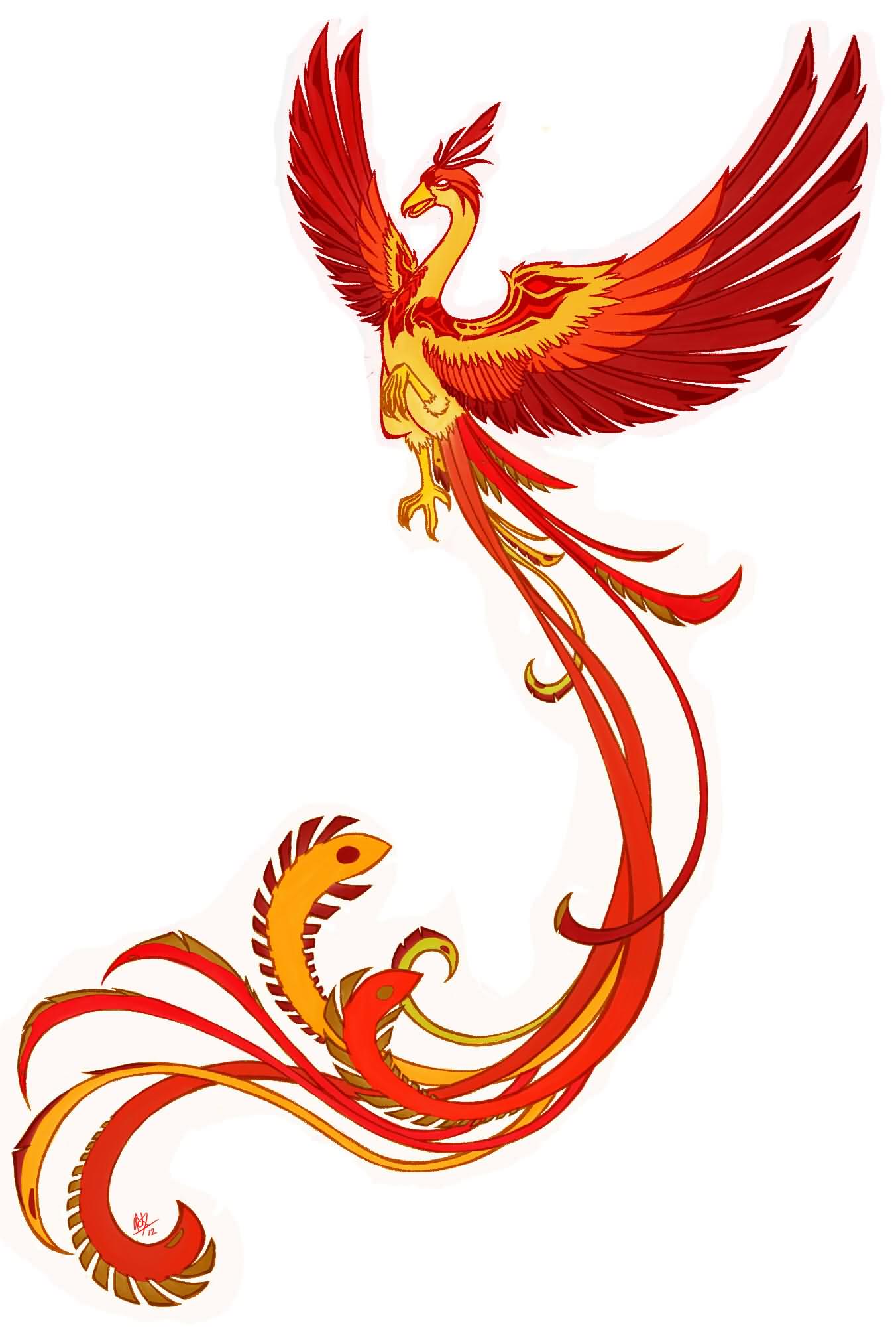 Attractive Flying Phoenix Tattoo Design By Scuro Acheson