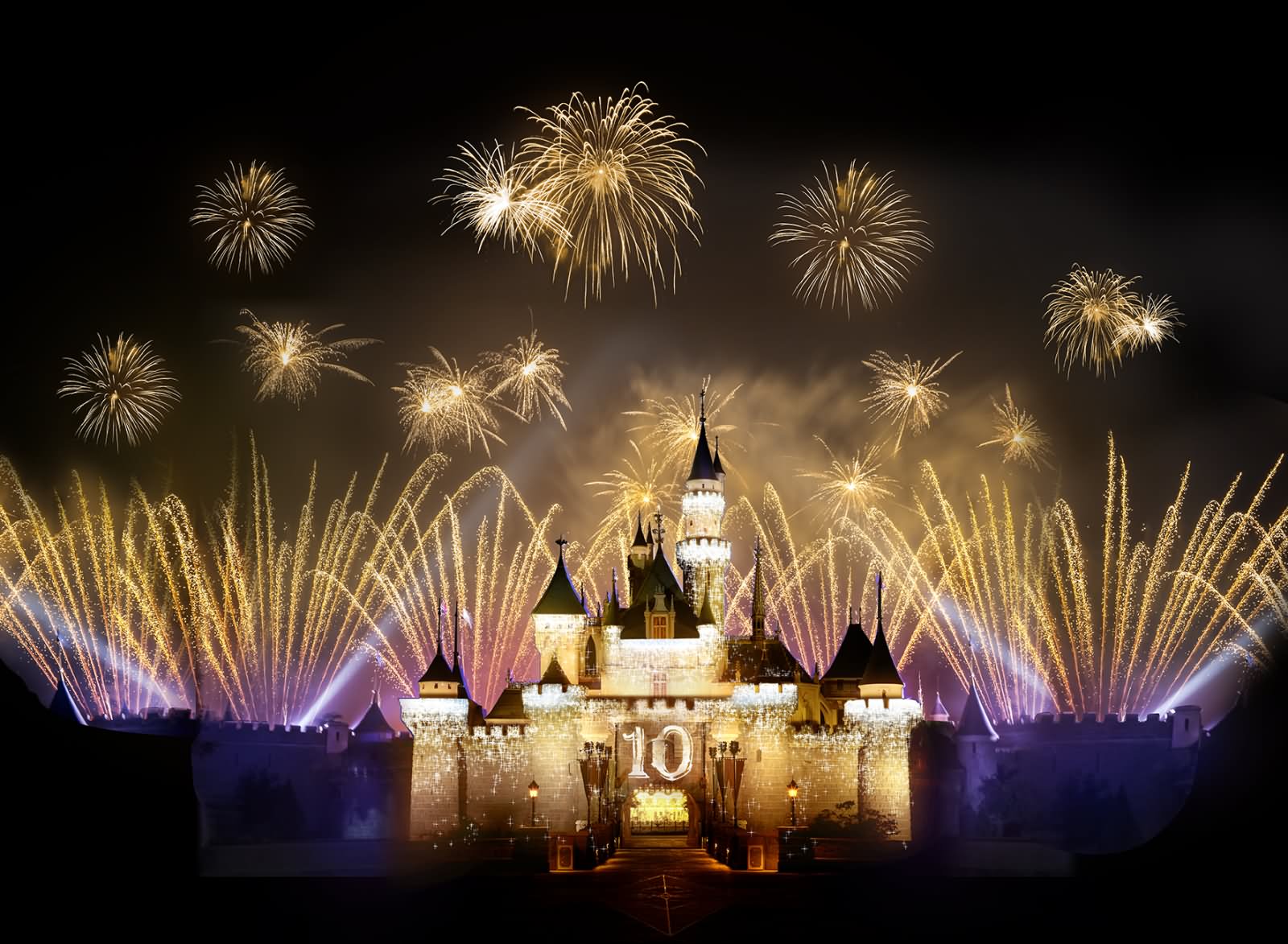 Beautiful Fireworks Over The Disneyland Hong Kong