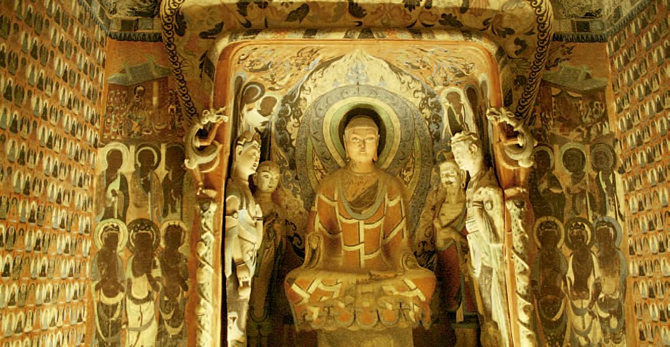 Beautiful Lord Buddha Statue Inside The Mogao Caves, China