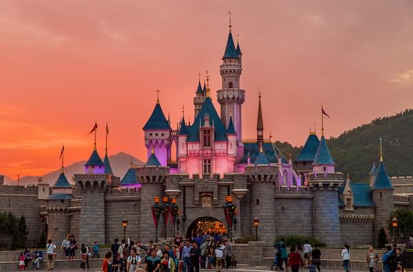 Beautiful Sunset View Of The Disneyland Hong Kong