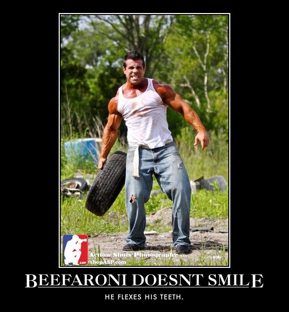 Beefaroni Doesnt Smile He Flexes His Teeth Funny Smile Meme Poster Image
