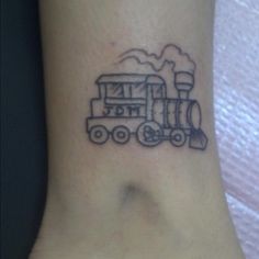 Black Outline Steam Train Engine Tattoo Design