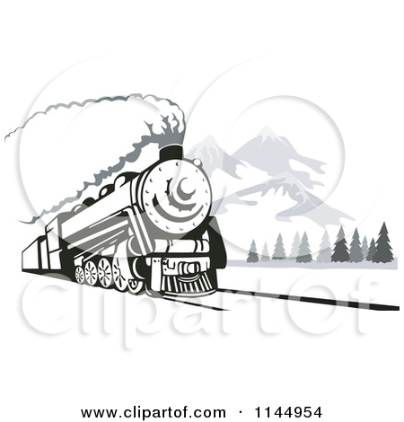 Black Outline Steam Train Tattoo Stencil