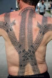 Black Train Tracks Tattoo On Man Full Back