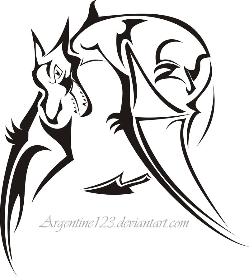 Black Tribal Aerodactyl Pokemon Tattoo Stencil