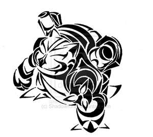 Black Tribal Blastoise Pokemon Tattoo Stencil
