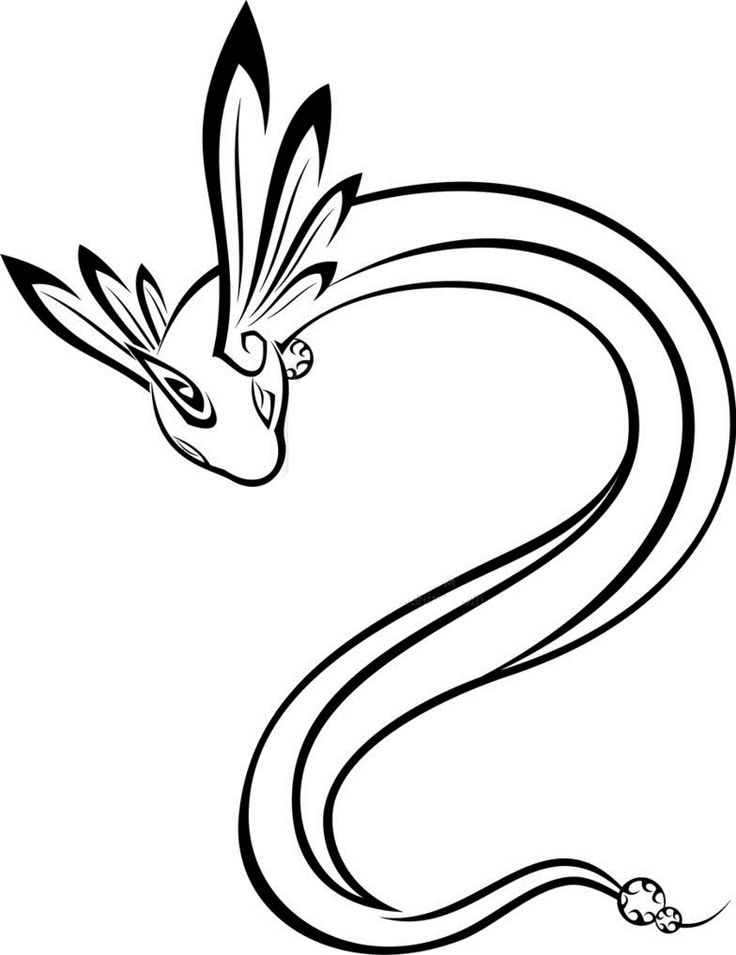 Black Tribal Dragonair Pokemon Tattoo Stencil