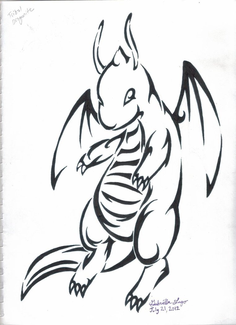 Black Tribal Dragonite Pokemon Tattoo Stencil
