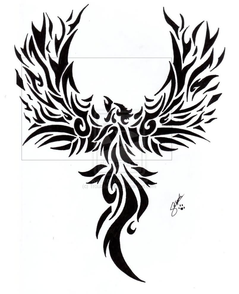 Black Tribal Rising Phoenix From The Ashes Tattoo Stencil