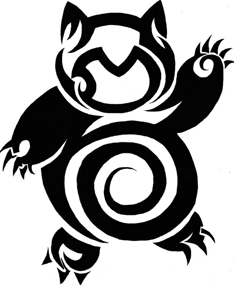Black Tribal Snorlax Pokemon Tattoo Stencil