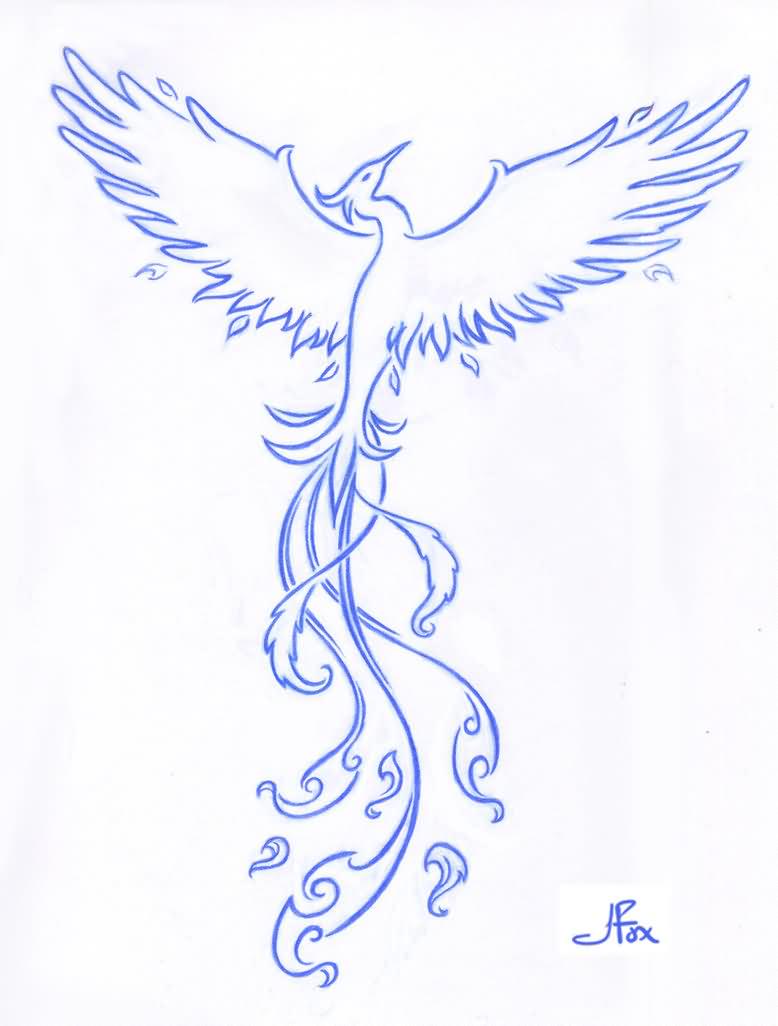 Blue Outline Phoenix Tattoo Stencil By Jackass