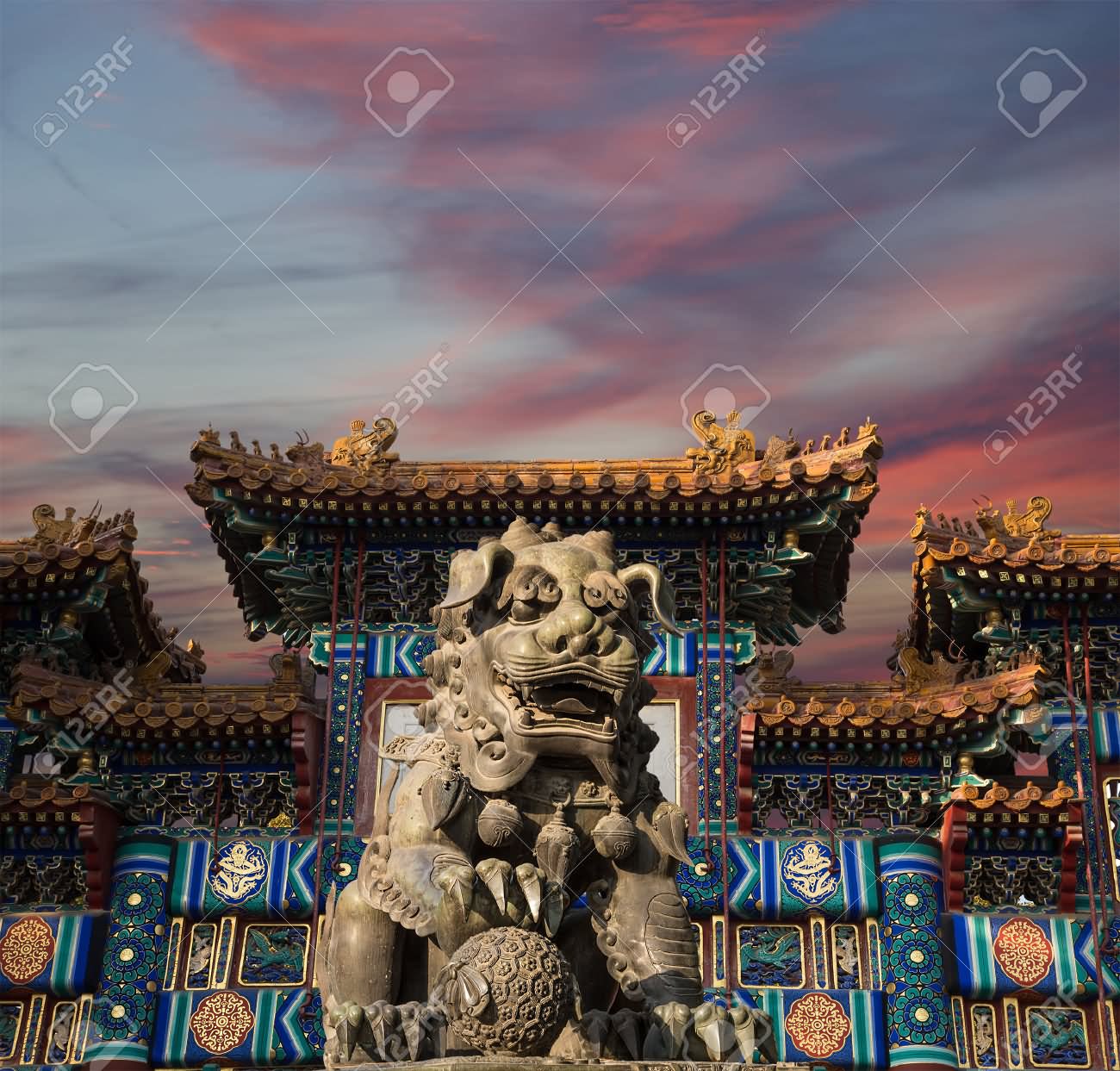 Bronze Guardian Lion Statue In Yonghe Temple, Beijing