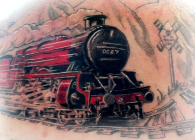 Classic Train Engine Tattoo Design