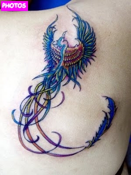 Colorful Girly Phoenix Tattoo Design For Girl
