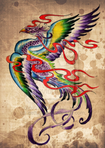 Colorful Girly Phoenix Tattoo Design