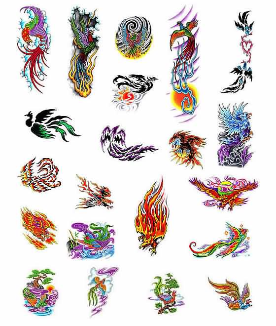 Colorful Girly Phoenix Tattoo Flash