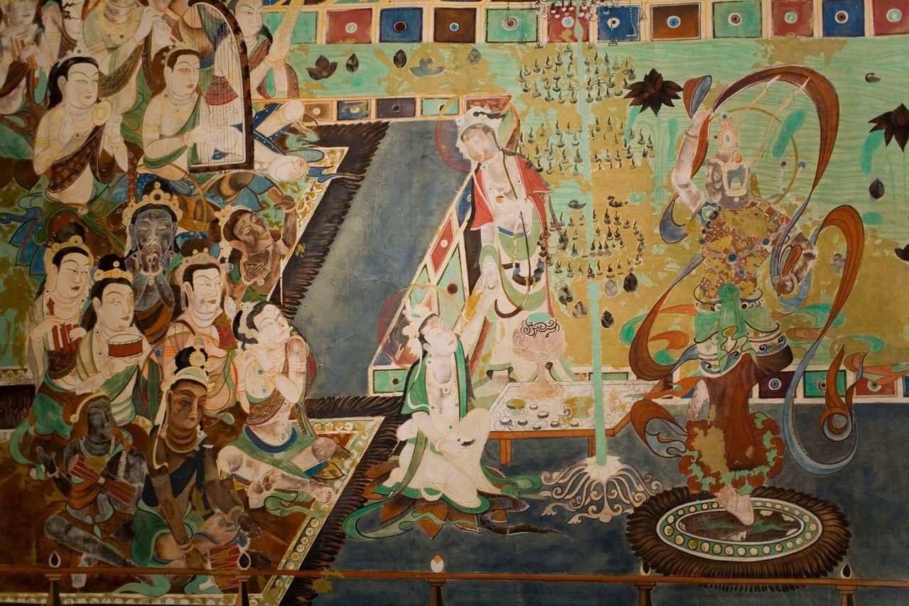 Colorful Mural Painting Inside The Mogao Caves