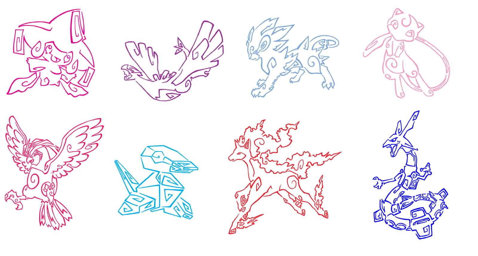 Colorful Outline Legendary Pokemon Tattoo Designs