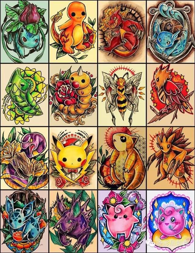 Colorful Pokemon Tattoo Designs