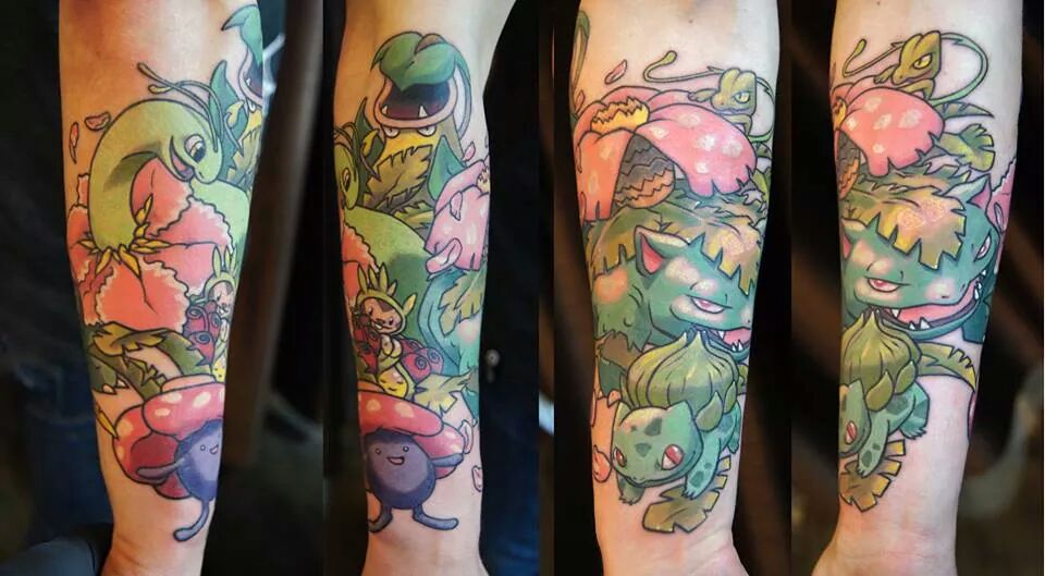 Colorful Pokemons Tattoo Design For Sleeve