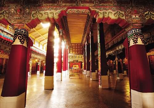 Columns Inside The Potala Palace In Tibet