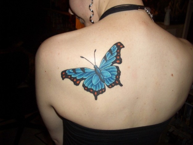 Cool Butterfly Tattoo On Upper Side Back
