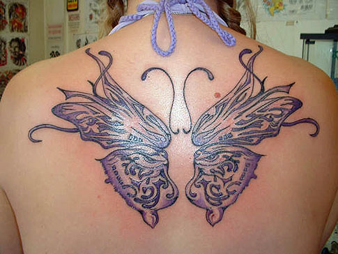 Cool Butterfly Wings Tattoo On Upper Back
