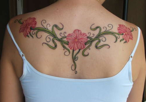 Cool Flowers Tattoo On Upper Back