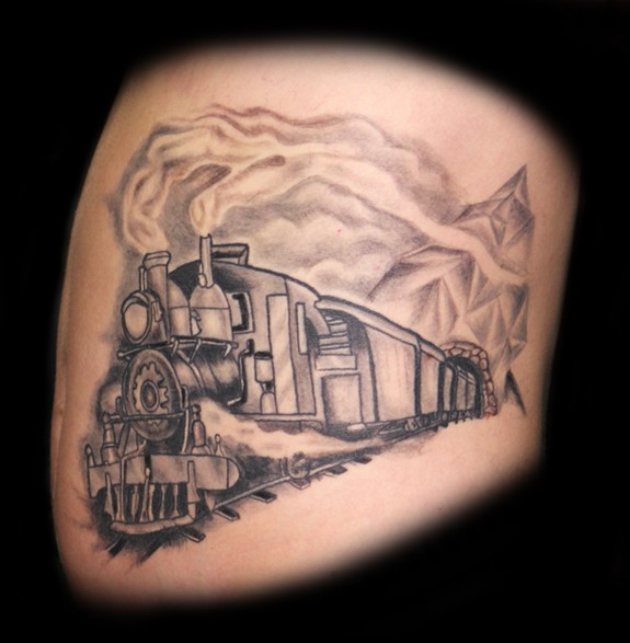 Cool Grey Ink Train Tattoo Design By Dave Barton