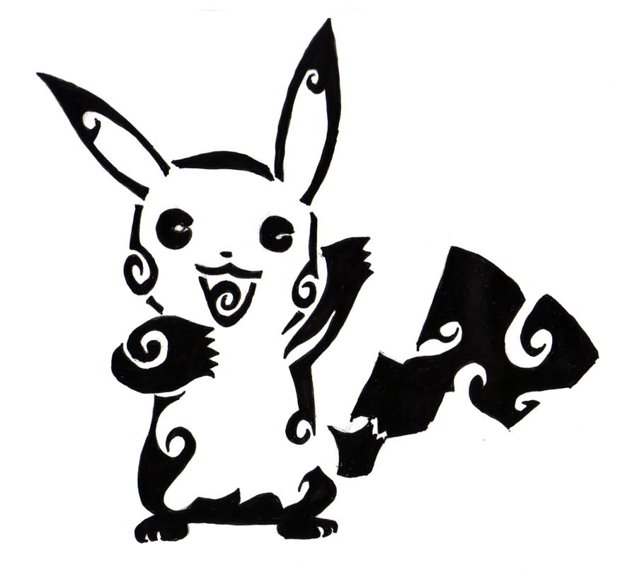 Cool Legendary Pikachu Pokemon Tattoo Stencil