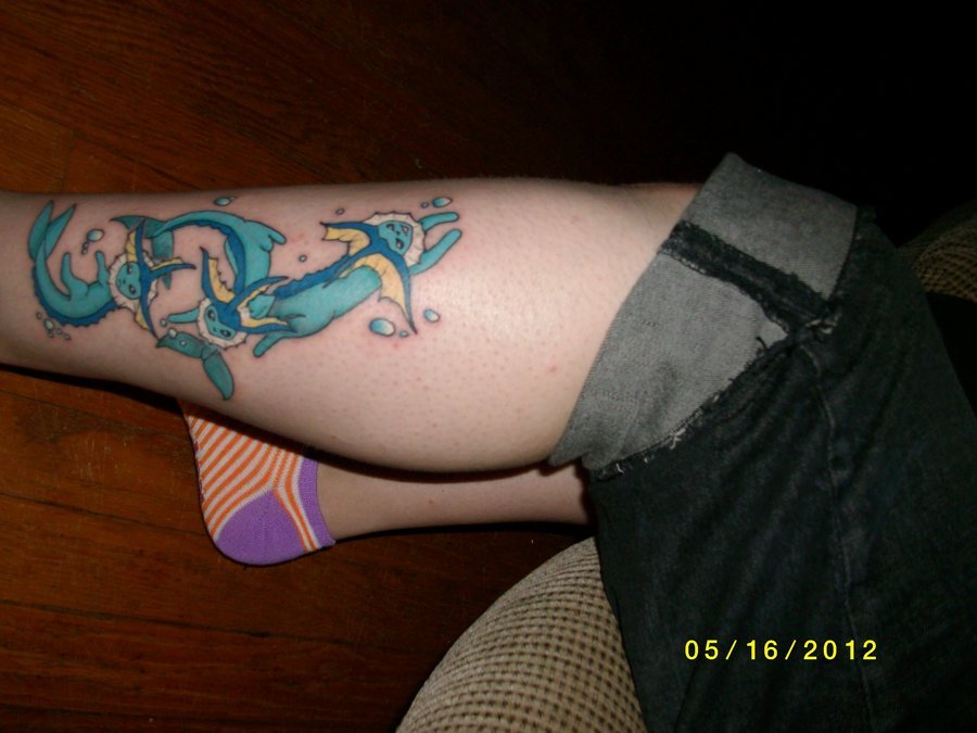 Cool Legendary Vaporeon Pokemon Tattoo On Leg By YaoivsYuri