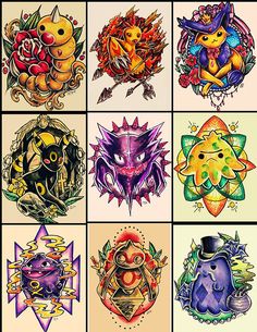 Cool Nine Pokemon Tattoo Design