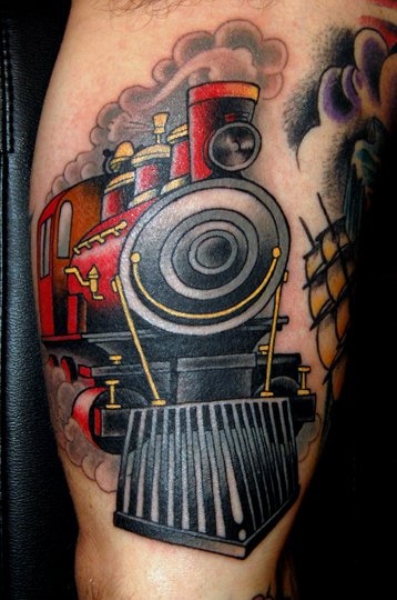 Cool Traditional Train Tattoo Design For Arm