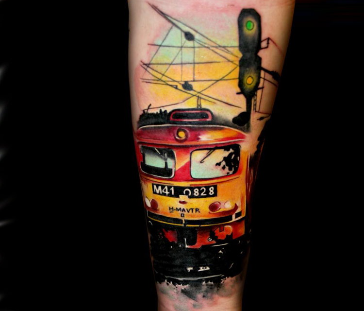 Cool Train Tattoo Design By Lehel Nyeste