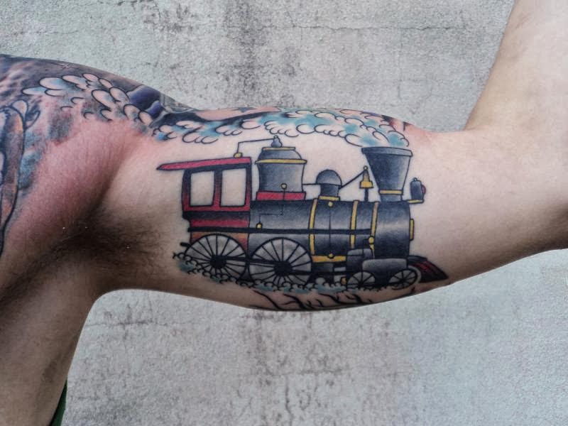 Cool old Train Engine Tattoo On Bicep