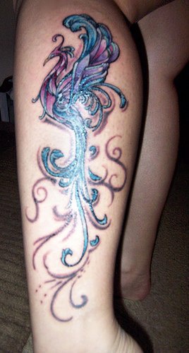 Cute Colorful Phoenix Tattoo On Leg